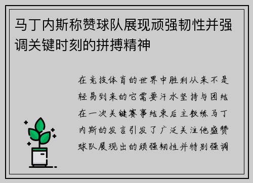 马丁内斯称赞球队展现顽强韧性并强调关键时刻的拼搏精神