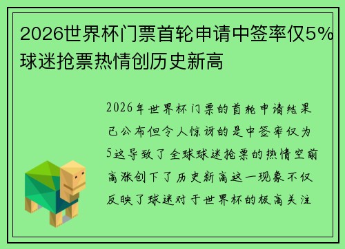 2026世界杯门票首轮申请中签率仅5%球迷抢票热情创历史新高